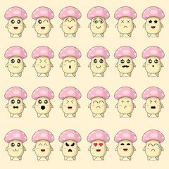 Cartoon kawaii Mushrooms. cute emoticon emoji characters in japanese style Premium Vector