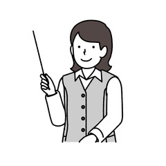 Woman working at the reception: holding a pointer