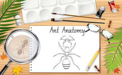 A doodle drawing of ant anatomy