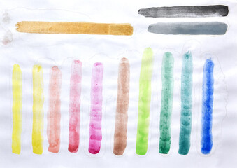 old watercolor test on plain paper 80 grams, concept to check quality of long store watercolor quality to ensure to use on proper paper and show it not suitable with plain paper with water dry stain