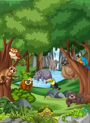  Wild animal cartoon character in the forest scene © blueringmedia