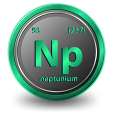 Neptunium chemical element. Chemical symbol with atomic number and atomic mass.