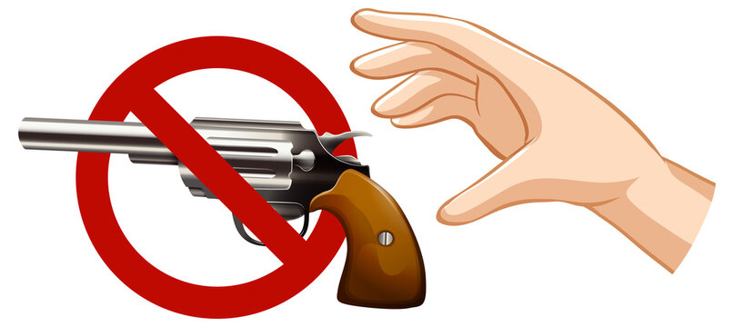 No gun prohibited sign with hand on white background