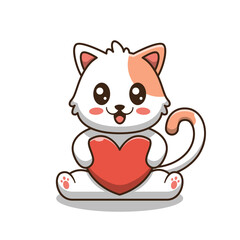 Cute cat holding love cartoon illustration