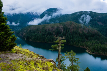 Fototapeta na wymiar Mountain landscape, Diablo lake and mountain Seattle, North Cascade national park, Washington state, USA,