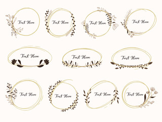 Decorative circle golden floral frame logo with floral ornament vector design