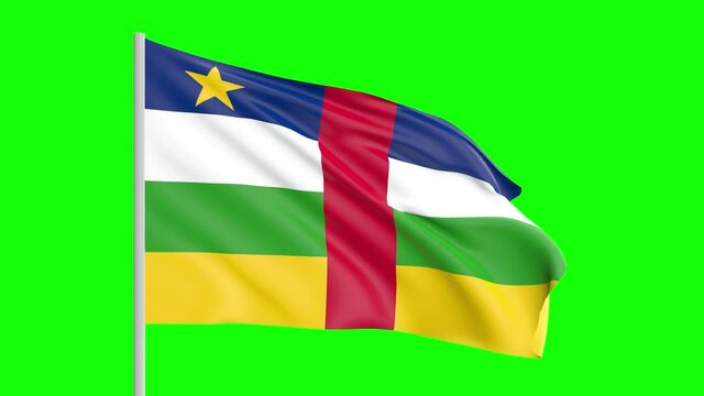 National Flag Of Central African Republic Waving In The Wind on Green Screen With Alpha Matte