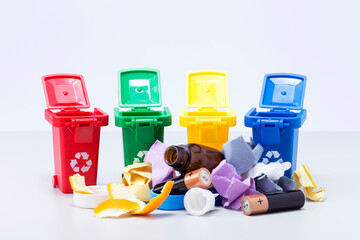 Dump and garbage containers in different colors. Separate waste collection.