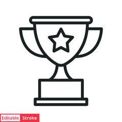 Trophy line icon. Simple outline style for app and web design element. Winner, award, cup, champ, contest, prize, won concept. Vector illustration isolated on white background. Editable stroke EPS 10.