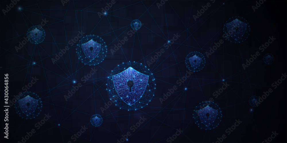 Fototapete protection computer network concept.computer protection virus attack with shield keyhole icon on dar
