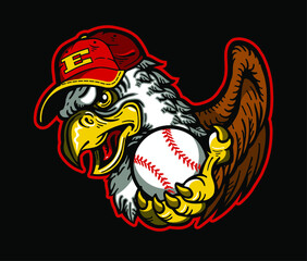 eagles baseball team mascot holding ball for school, college or league