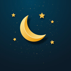 Fototapeta na wymiar starry night sky. night sky with stars and moon. paper art style. Vector of a crescent moon with stars on a cloudy night sky. Moon and stars background. Vector EPS 10.