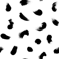 Obraz na płótnie Canvas Big dots vector seamless pattern. Polka dot motif wallpaper. Abstract pattern of bold black shabby dots or spots on white background. Hand drawn black ornament for wallpaper, textile and fabric design
