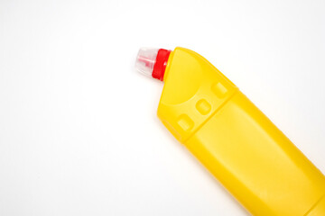 Yellow plastic bottle isolated on white background.