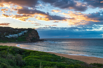 Aerial sunrise seascape with clouds