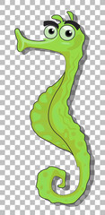Green seahorse cartoon character isolated on transparent background