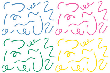 Different types of hand drawn curved arrows on white background
