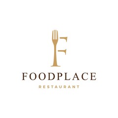 f letter mark fork food restaurant logo vector icon illustration