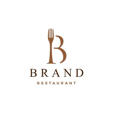 b letter mark fork food restaurant logo vector icon illustration