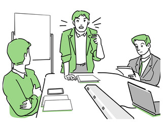 会議室で熱弁をふるう