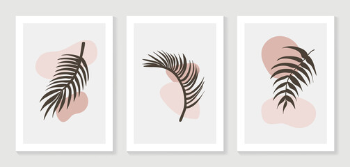 Abstract art nature background vector. Modern shape line art wallpaper. Boho foliage botanical leaves watercolor texture design for home deco, wall art, social media post and story background.
