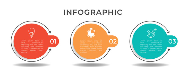Circle timeline infographic template, 3 steps.