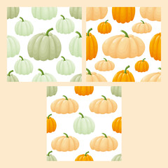Set of seamless patterns with pumpkins.
