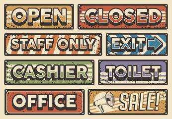 Fototapeta premium Retro vintage store board sign vector set fit for printed on tin or wood 