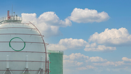 Industrial gas storage tank. LNG or liquefied natural gas reservoirs tank. Round or ball gas tank...