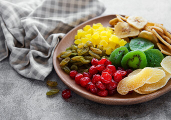 Bowl with various dried fruits