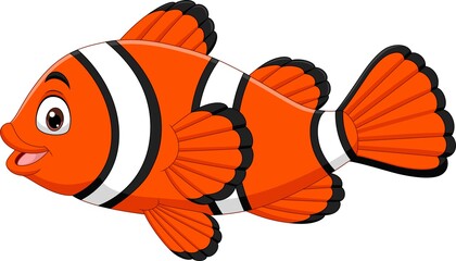 Cute clown fish cartoon on white background