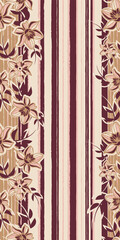 Vector pink brown flowers vertical repeat pattern