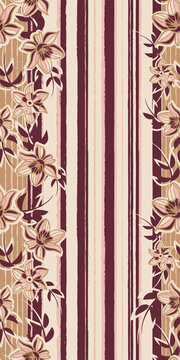 Vector pink brown flowers vertical repeat pattern