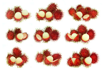 set of rambutan isolate on white background