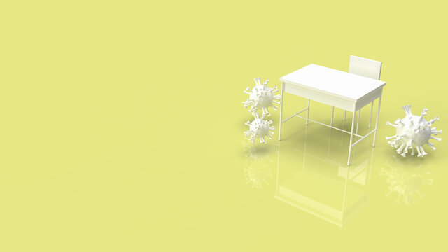 The school table and virus for coronavirus crisis in school concept 3d rendering