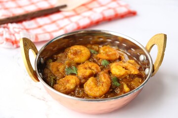 Indian food- Prawns masala or shrimp curry. Also known as Kolambi che Kalvan in Marathi. Chingri...