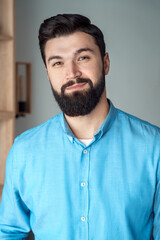Obraz premium Business man with confident smile friendly emotion on face headshot portrait