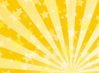 Sunlight horizontal background. Gold yellow color burst background with shining stars.