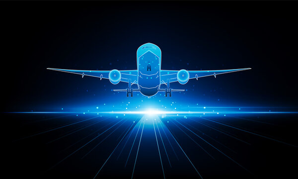 Abstract Light Out Plane Is Flying Travel By Air Transport Background Hitech Communication Concept Innovation Background Vector Design.