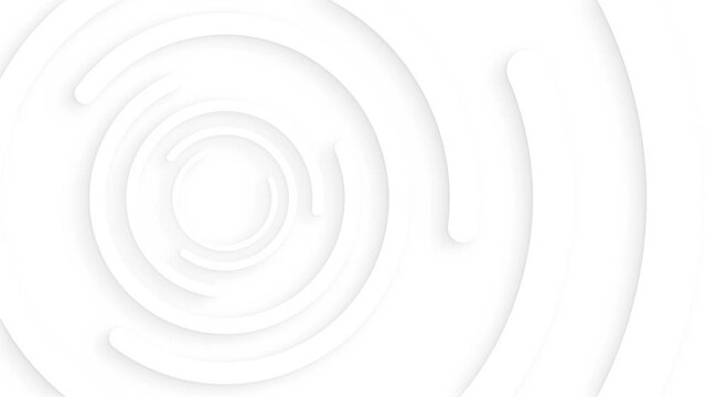 Abstract white circles with soft dymanic shadow. 3d clean embossed background. Pure basic animated cover for business presentation. Universal elegant minimal loop.