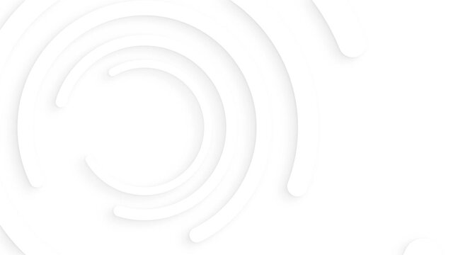 Abstract white circles with soft dymanic shadow. 3d clean embossed background. Pure basic animated cover for business presentation. Universal elegant minimal loop.