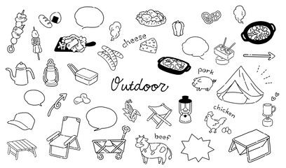 手描き　シンプルでかわいいアウトドア用品のイラスト素材