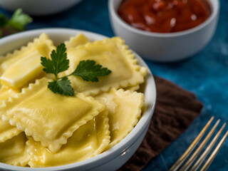 Italian Ravioli Blue Background Cheese Mushrooms Recipes Cooking Book Food Book Illustration