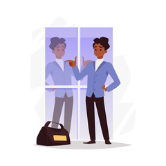 Happy man confident about his appearance, flat vector illustration isolated.