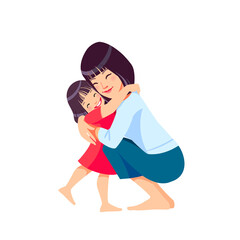 Asian woman mother and child. Mom hugging her daughter with a lot of love and tenderness. Mother's day, holiday concept. Cartoon flat isolated vector design