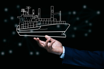 business man holding ship icon