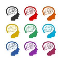 Human brain icon isolated on white background color set