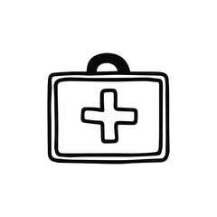 First aid kit or doctor's bag icon. Drawing, isolated on white background.