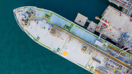 Aerial view tanker park offshore at oil terminal commercial port for transfer crude oil to oil refinery, Global business logistic industrial crude oil and fuel tanker ship.