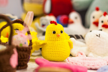 Knitted toys. Crocheted Easter yellow chickens. Handmade Easter Toy, Plush Stuffed Toys,